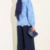 Embroidered Detail Peter Pan Collar Shirt Blue - Image 3