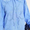 Embroidered Detail Peter Pan Collar Shirt Blue - Image 4