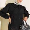 Embroidered Detail Peter Pan Collar Shirt Black