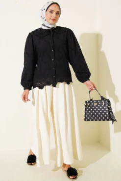Alternative view of Embroidered Detail Peter Pan Collar Shirt Black