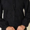Embroidered Detail Peter Pan Collar Shirt Black - Image 4