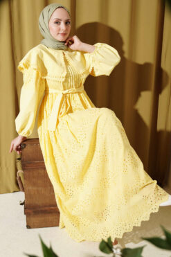 Baby Collar Embroidered Detail Dress Yellow