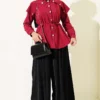 ⁦Button-Up Shirt with Baby Collar Burgundy⁩ - الصورة ⁦2⁩