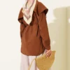 ⁦Button-Up Shirt with Baby Collar Brown⁩ - الصورة ⁦3⁩