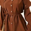 ⁦Button-Up Shirt with Baby Collar Brown⁩ - الصورة ⁦4⁩