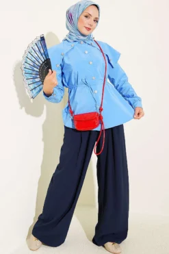 Alternative view of Button-Up Shirt with Baby Collar Blue