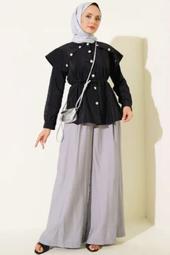 Alternative view of Button-Up Shirt with Baby Collar Black