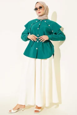 Alternative view of Button-Up Shirt with Baby Collar Green