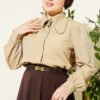 Short Blouse with Baby Collar and Lace Details Sage Green