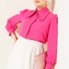 Short Blouse with Baby Collar and Lace Details Fuchsia