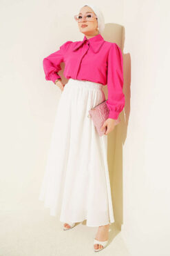 Alternative view of Short Blouse with Baby Collar and Lace Details Fuchsia