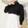 Short Blouse with Baby Collar and Lace Details Black