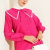 Baby Collar Lace Detail Shirt Fuchsia