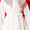 Belted Dress with Baby Collar and Inner Layer Ecru - Image 4
