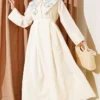 Belted Dress with Baby Collar and Inner Layer Yellow