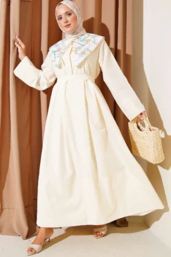 Belted Dress with Baby Collar and Inner Layer Yellow