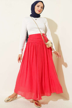 Alternative view of Gathered Waist Detail Hem Edge Skirt Alizarin