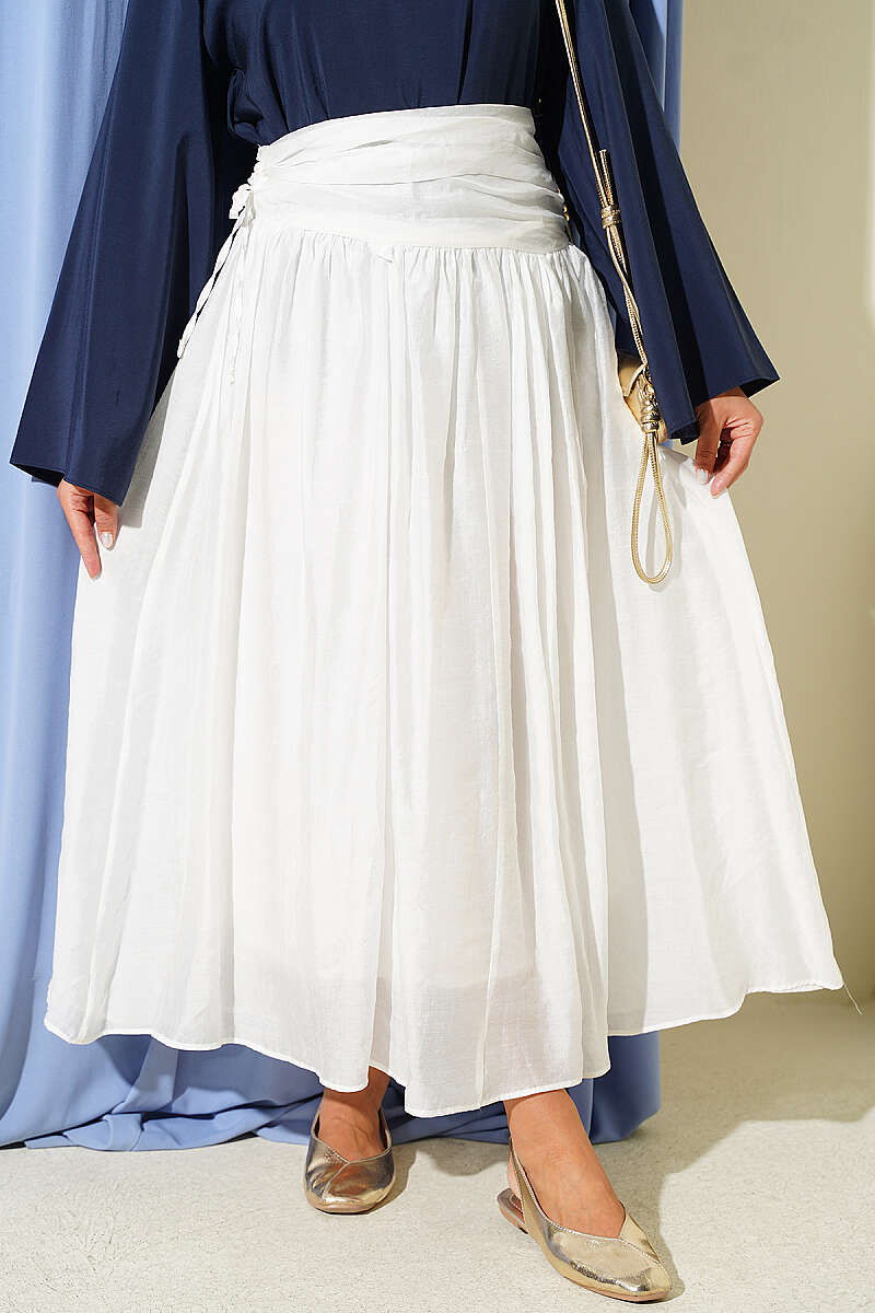 Gathered Waist Detail Hem Edge Skirt White