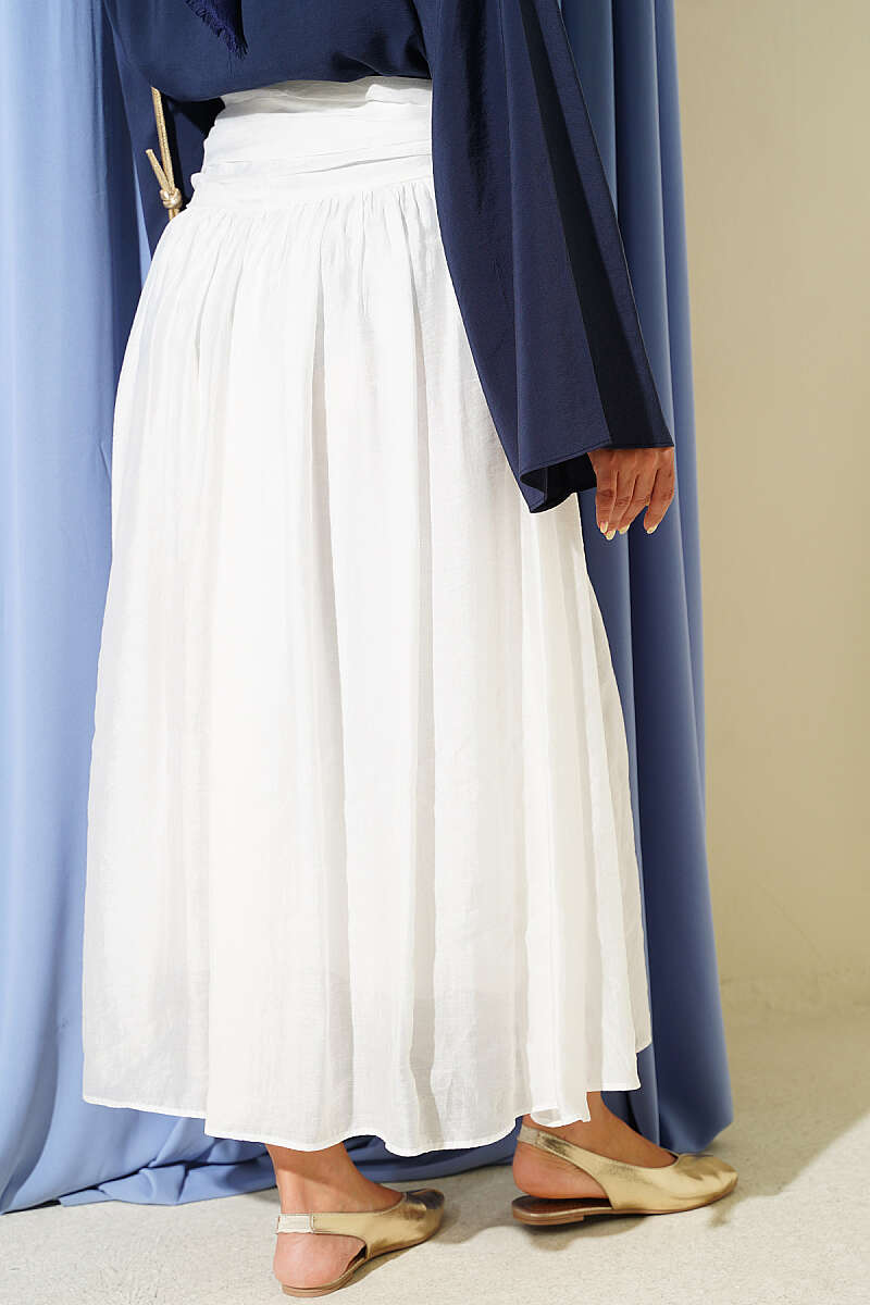 Gathered Waist Detail Hem Edge Skirt White – Bild 3