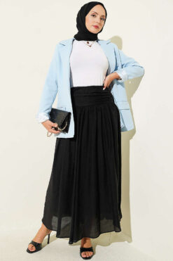 Alternative view of Gathered Waist Detail Hem Edge Skirt Black