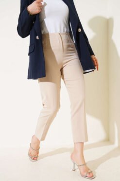 Alternative view of High-Waisted Slim Fit Fabric Trousers Beige