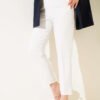 High-Waisted Slim Fit Fabric Trousers White – Bild 2