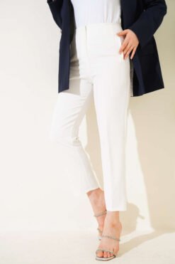 Alternative view of High-Waisted Slim Fit Fabric Trousers White