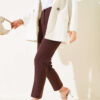 High-Waisted Slim Fit Fabric Trousers Brown – Image 2