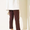 High-Waisted Slim Fit Fabric Trousers Brown – Image 3