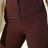High-Waisted Slim Fit Fabric Trousers Brown – Image 4