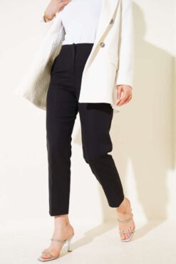High-Waisted Slim Fit Fabric Trousers Black