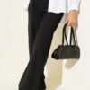 High-Waisted Belted Fabric Trousers with Stone Detail Black
