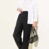 ⁦High-Waisted Belted Fabric Trousers with Stone Detail Black⁩ - الصورة ⁦2⁩
