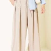 High-Waisted Tie-Belt Wide-Leg Trousers Beige