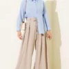 High-Waisted Tie-Belt Wide-Leg Trousers Beige – Image 2