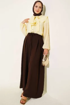 Alternative view of High-Waisted Tie-Belt Wide-Leg Trousers Brown