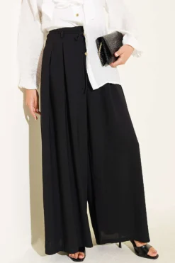 High-Waisted Tie-Belt Wide-Leg Trousers Black