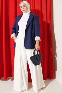 Alternative view of High-Waisted Tie-Belt Wide-Leg Trousers Ecru