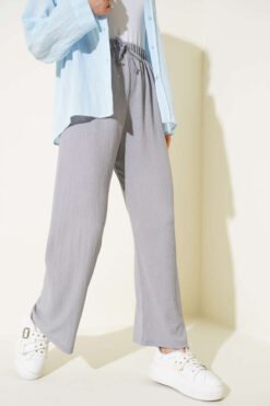 Belt Detail Pleated Trousers Grey