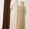 Belt Corset Detailed Stone Embellished Evening Dress Beige - Afbeelding 3