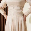 Belt Corset Detailed Stone Embellished Evening Dress Beige - Afbeelding 4