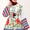 Striped Loose Tunic with Belt Ecru
