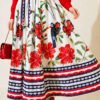 Belted Floral Detail Hem Edge Skirt Ecru