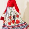 Belted Floral Detail Hem Edge Skirt Ecru – Image 3