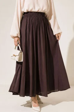 Basic Flared Skirt with Waistband Detail Brown
