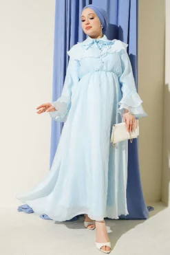 Dress with Belt Detail and Cape Baby Blue