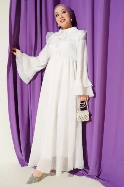 Dress with Belt Detail and Cape Ecru