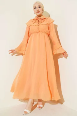 Dress with Belt Detail and Cape Orange