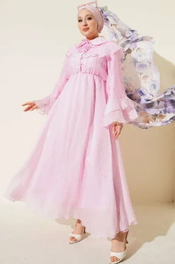 Dress with Belt Detail and Cape Pink
