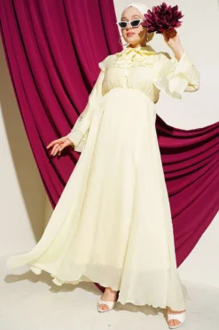 Dress with Belt Detail and Cape Yellow